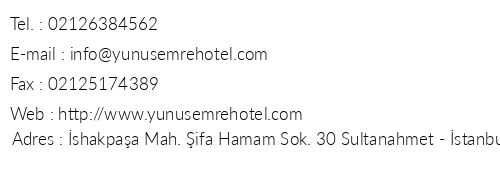Hotel Yunus Emre telefon numaralar, faks, e-mail, posta adresi ve iletiim bilgileri
